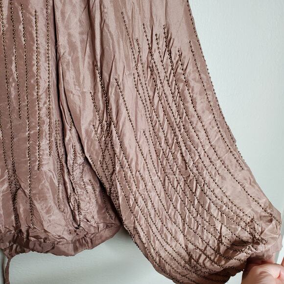 Raasta 100% Silk Beaded Bomber Jacket Size L Blush Pink Studded Bow Going Out - Picture 7 of 15